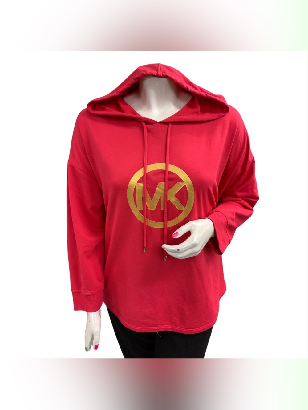 Michael Kors Red Hooded Sweatshirt with Gold MK Emblem Size 2X